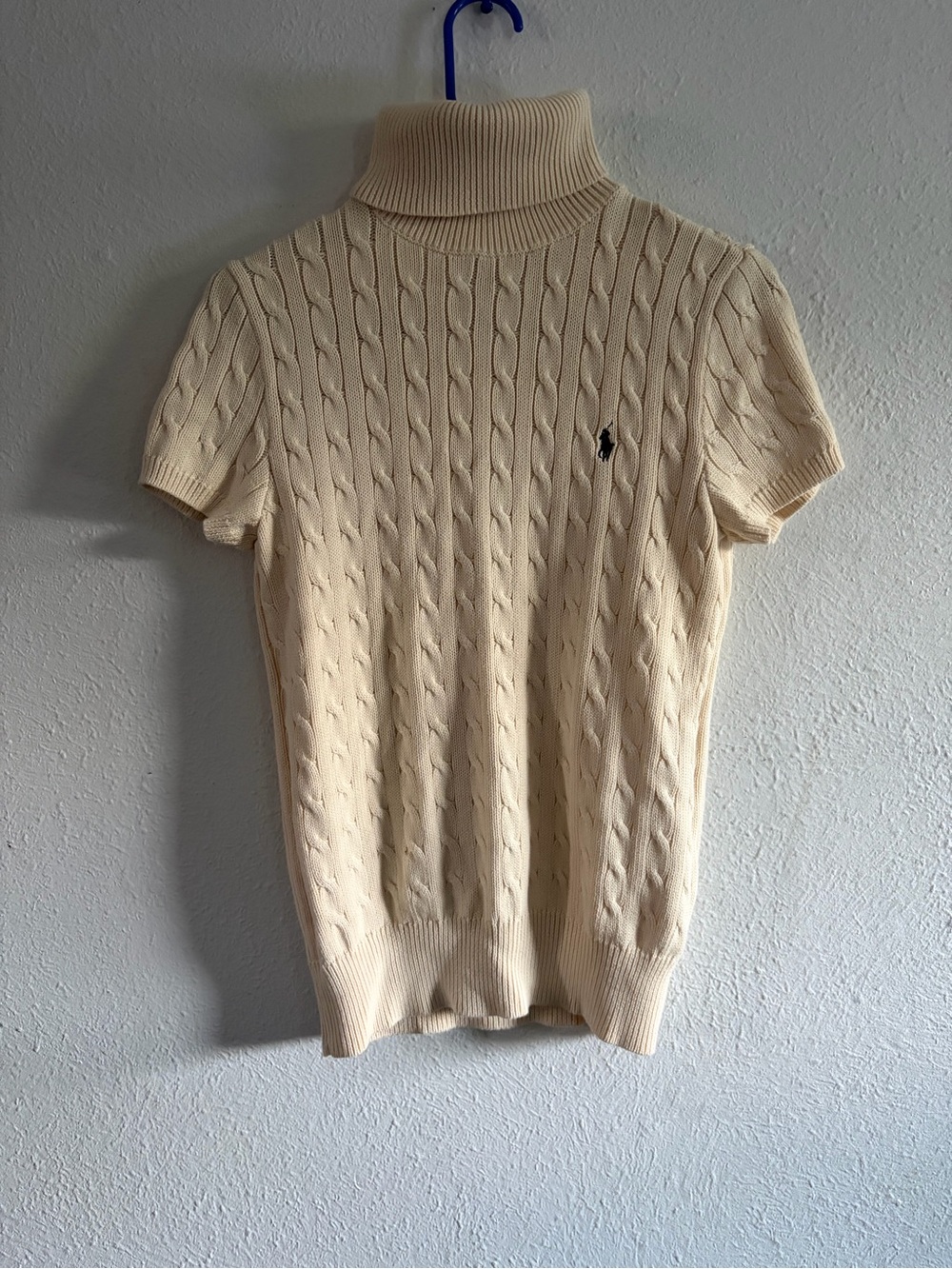 Ralph Lauren Cream Cable-Knit Short Sleeve Turtleneck